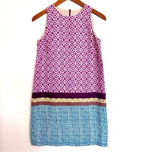 LOFT Linen Vibrant Pink and Blue Geometric Mini Dress Size 2